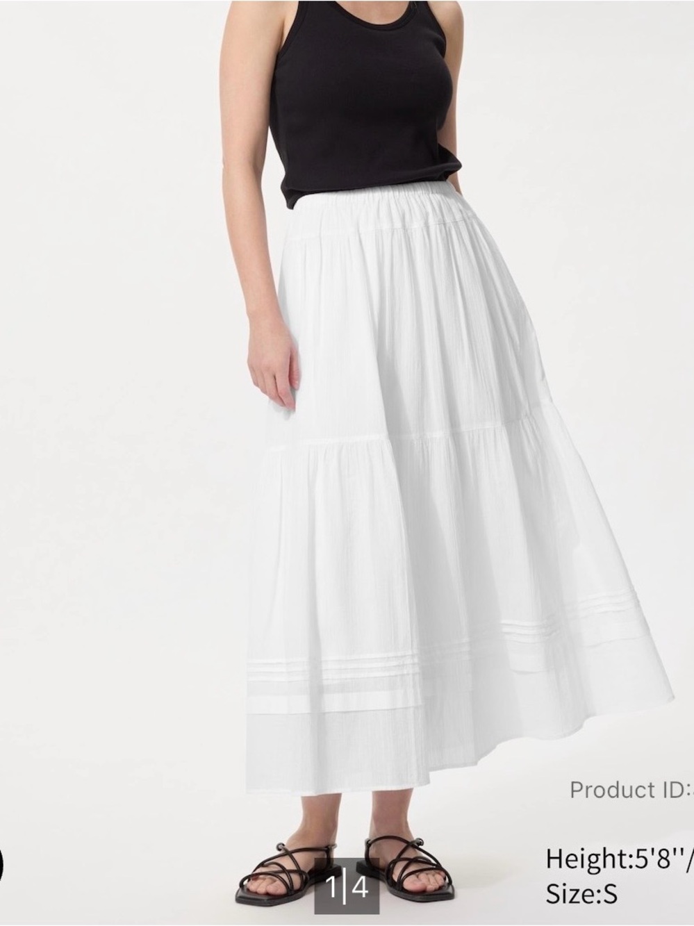 NWT Uniqlo 100% cotton tiered maxi skirt with gathered and pleat detail XS white